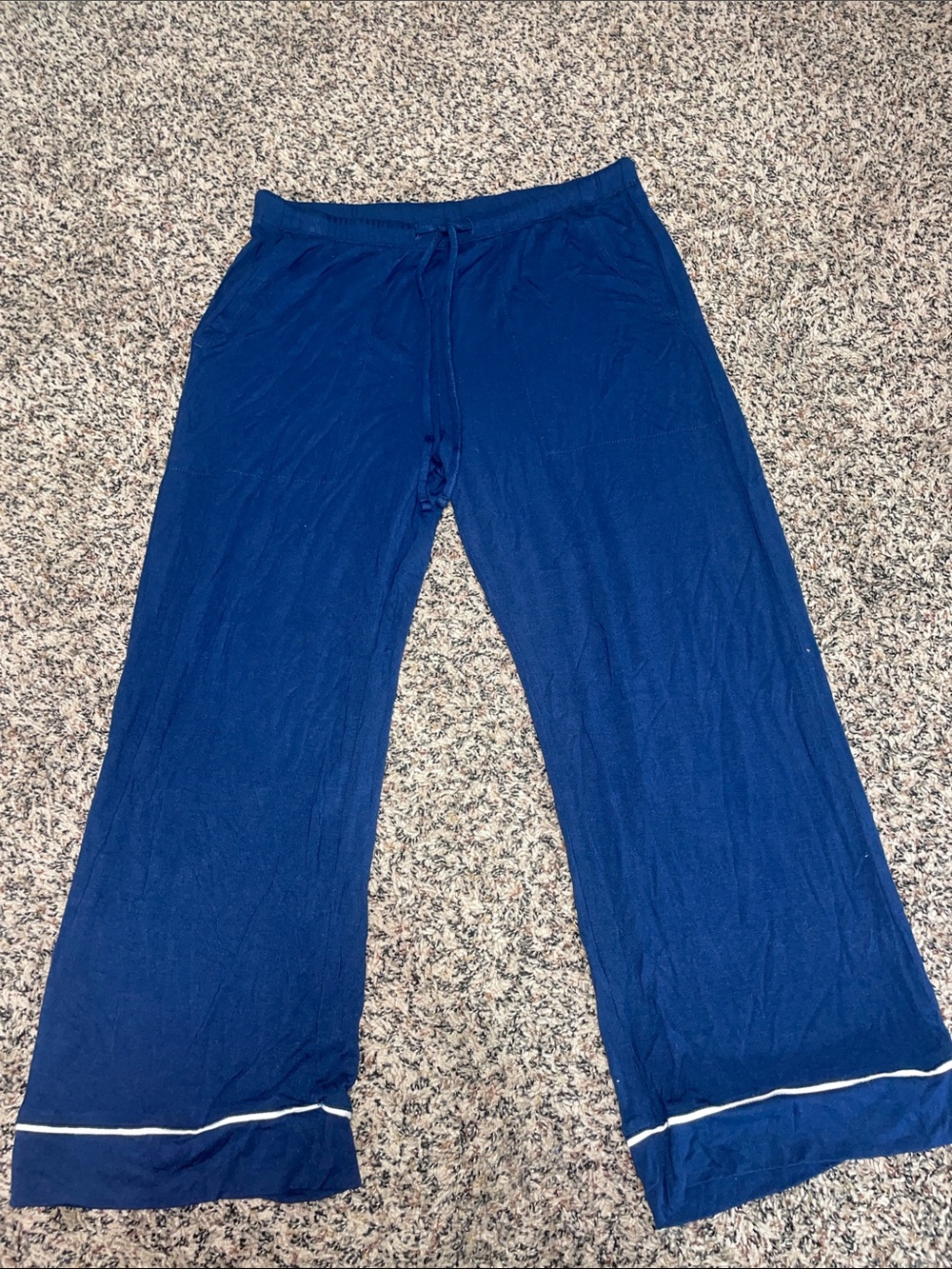 Auden Cloud Knit Cropped Lounge Pants Navy White Elastic Waist S | NWOT